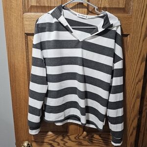 Elvins Black and White Striped Hoodie